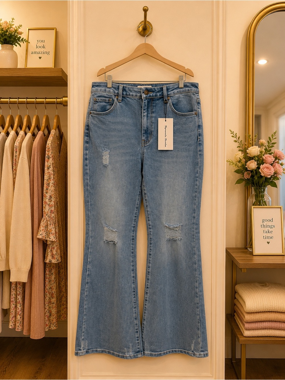 Dynamite Denim Distressed Bell Bottom Jeans Size 13 NWT
